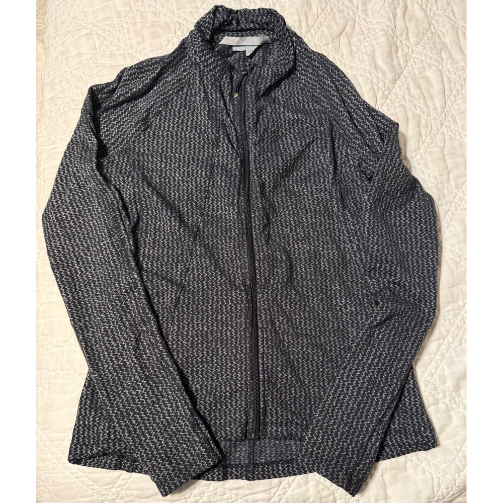 Athleta Heartbeat Jacket Womens Medium Black White Chevron Full Zip - Picture 1 of 10